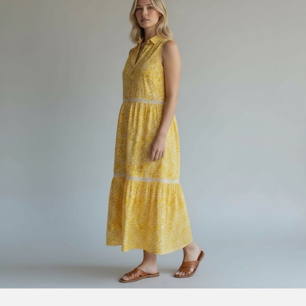 Olivia James - L -Sleeveless Yellow Floral Maxi Dress